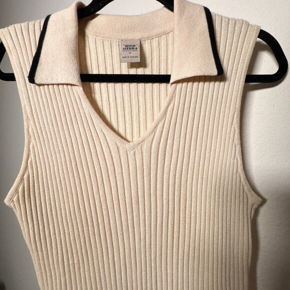 Vintage Ribbed Knit Polo Sweater Vest Beige Cream XL - Picture 3 of 9